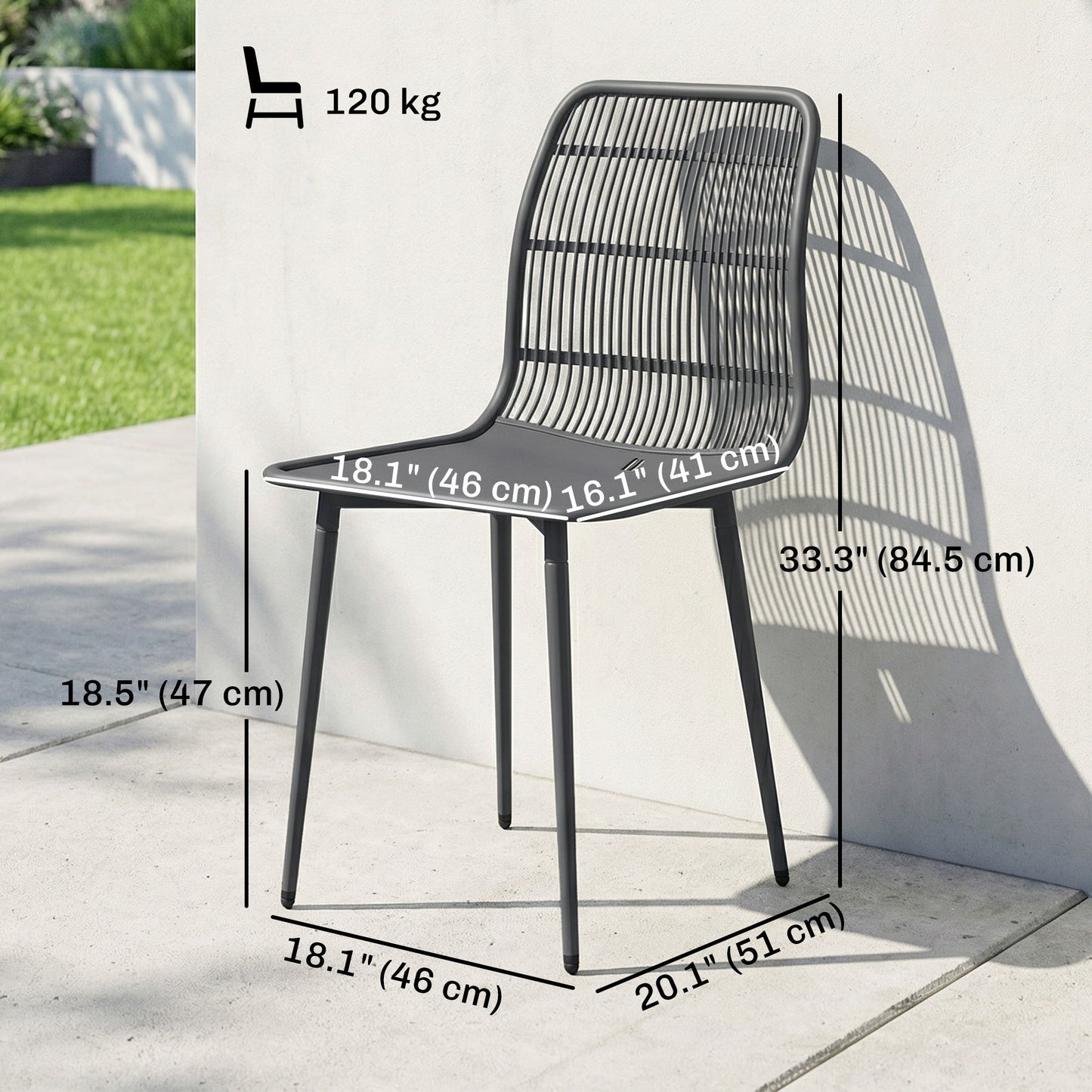 Outdoor Dining Chairs Set of 4, Patio Chairs with Slotted Backrest, Grey