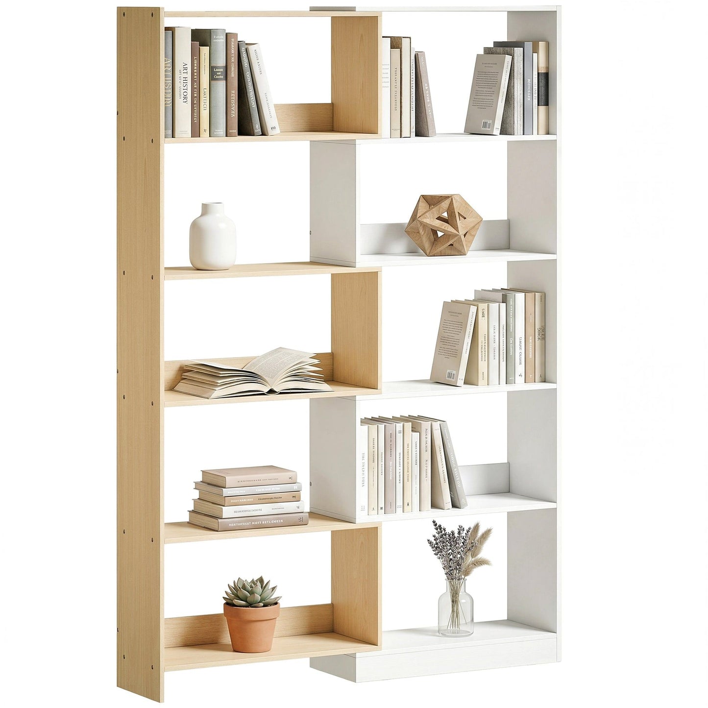5-Tier L-Shaped Rotating Corner Bookcase - Fruitwood/White