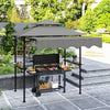 8' x 7.6' Grill Gazebo, Double Tiered Barbecue Grill Gazebo Shelter w/ Side Awning, 2 Side Shelves, 6 Hooks, Light Grey