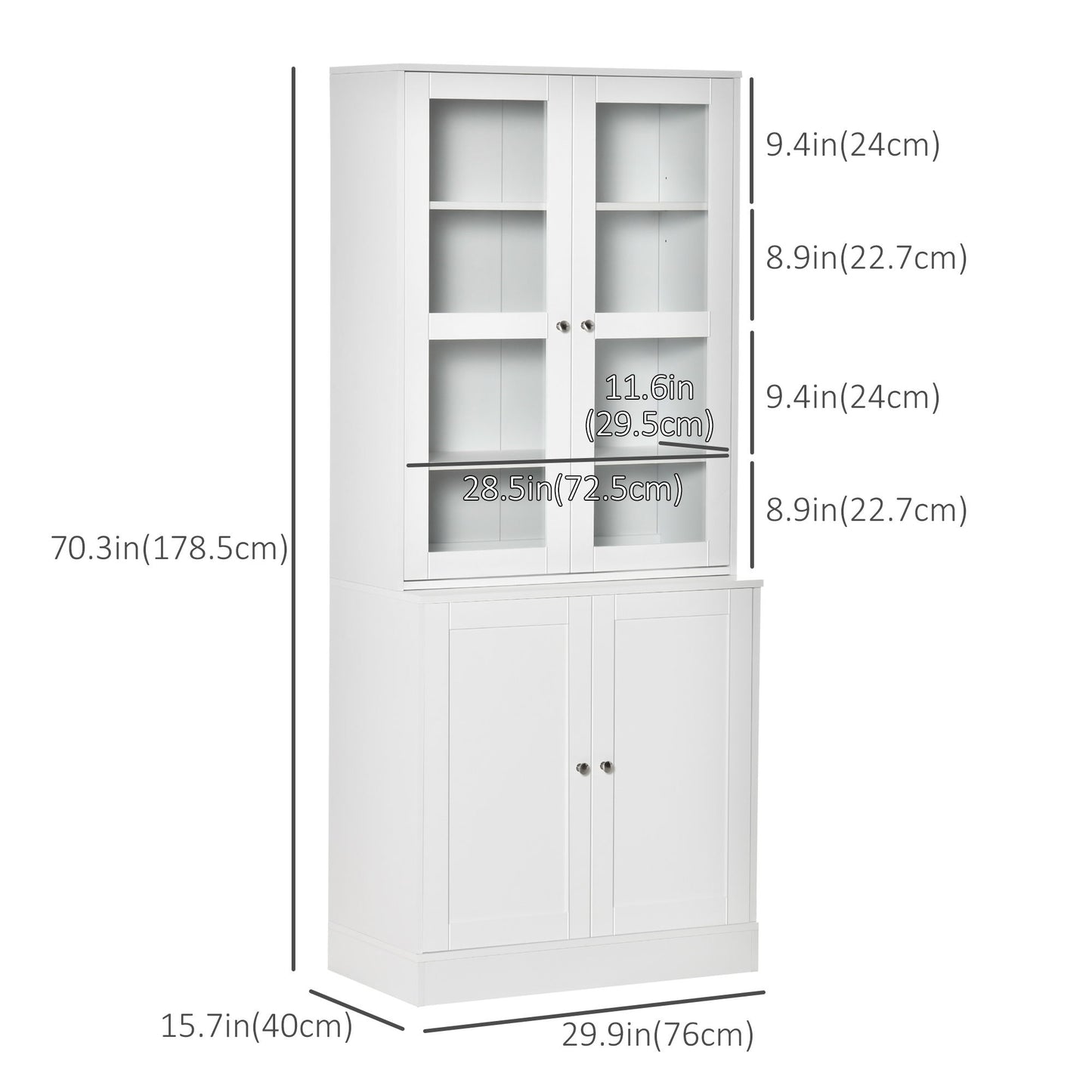 71" Bookcase Storage Cabinet with Doors, Modern Tall Bookshelf with 2 Adjustable Shelves, Display Unit for Study, Living Room, Home Office, White