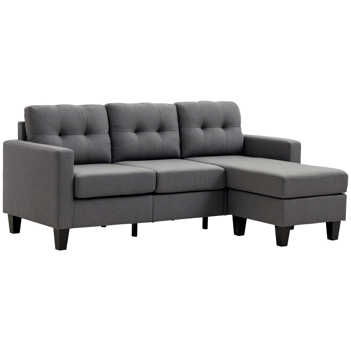 L-Shaped Sectional Sofa with Ottoman - Dark Grey