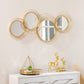 Metal Wall Art Gold Frame Circle Bathroom Mirror Decor Home Hanging Wall Sculptures for Living Room Bedroom Dining Room, 42.25" W x 22" H, Gold