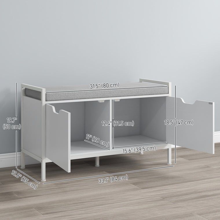Cushioned Shoe Storage Bench - White