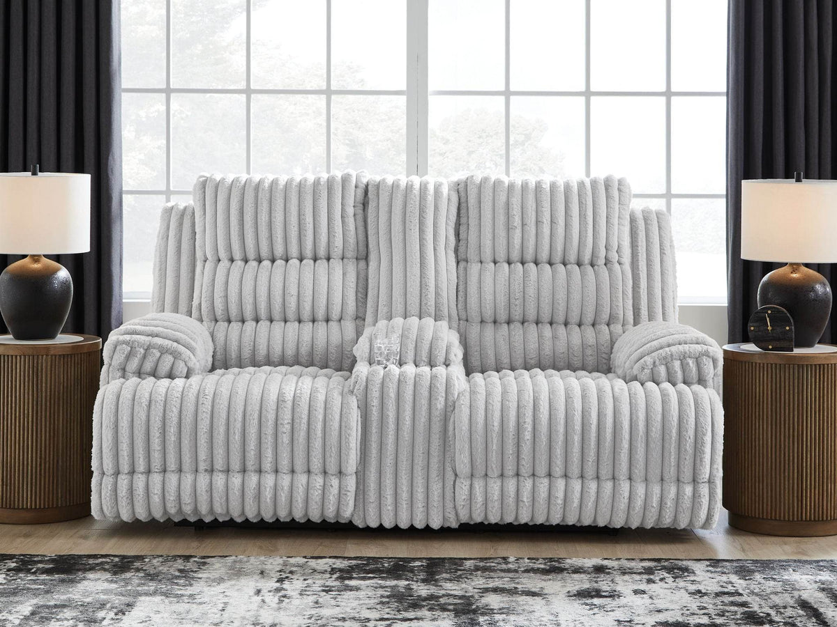 Rhines Falls - Alloy - Double Reclining Power Loveseat With Console - Forward Furniture