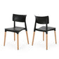 Set of 2 Durable Plastic Dining Chair with Beech Wood Legs, 19.5" L x 19" W x 31.5" H, Black