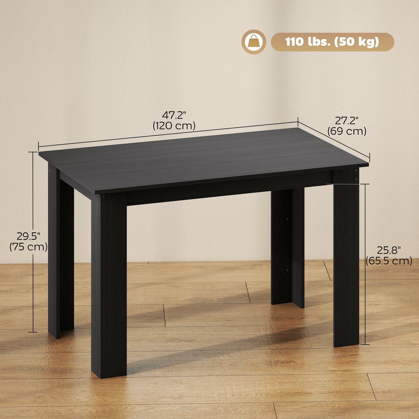 47" Dining Table Seats 4-6 - Black