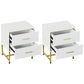 2 Pieces Nightstands with Storage, Modern Bedside Tables with 2 Fluted Drawers and Gold Legs for Bedroom, White