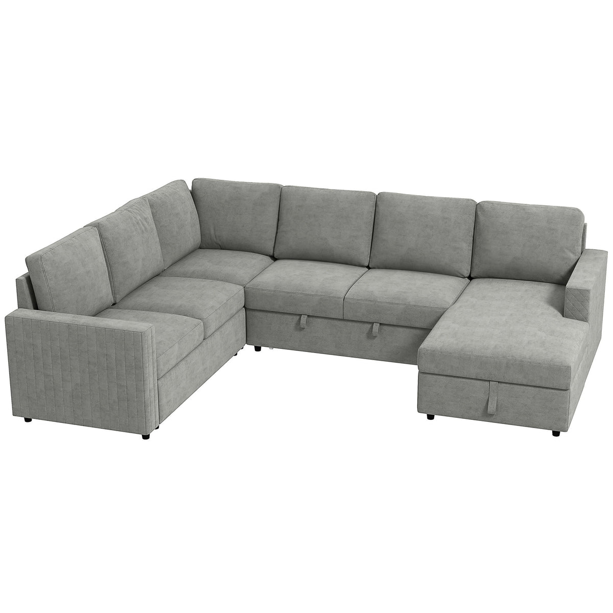 Pull Out Sofa Bed, Sleeper Sofa Couch with Hidden Storage, Chaise Lounge, Velvet Upholstery, U-Shaped Futon Couch