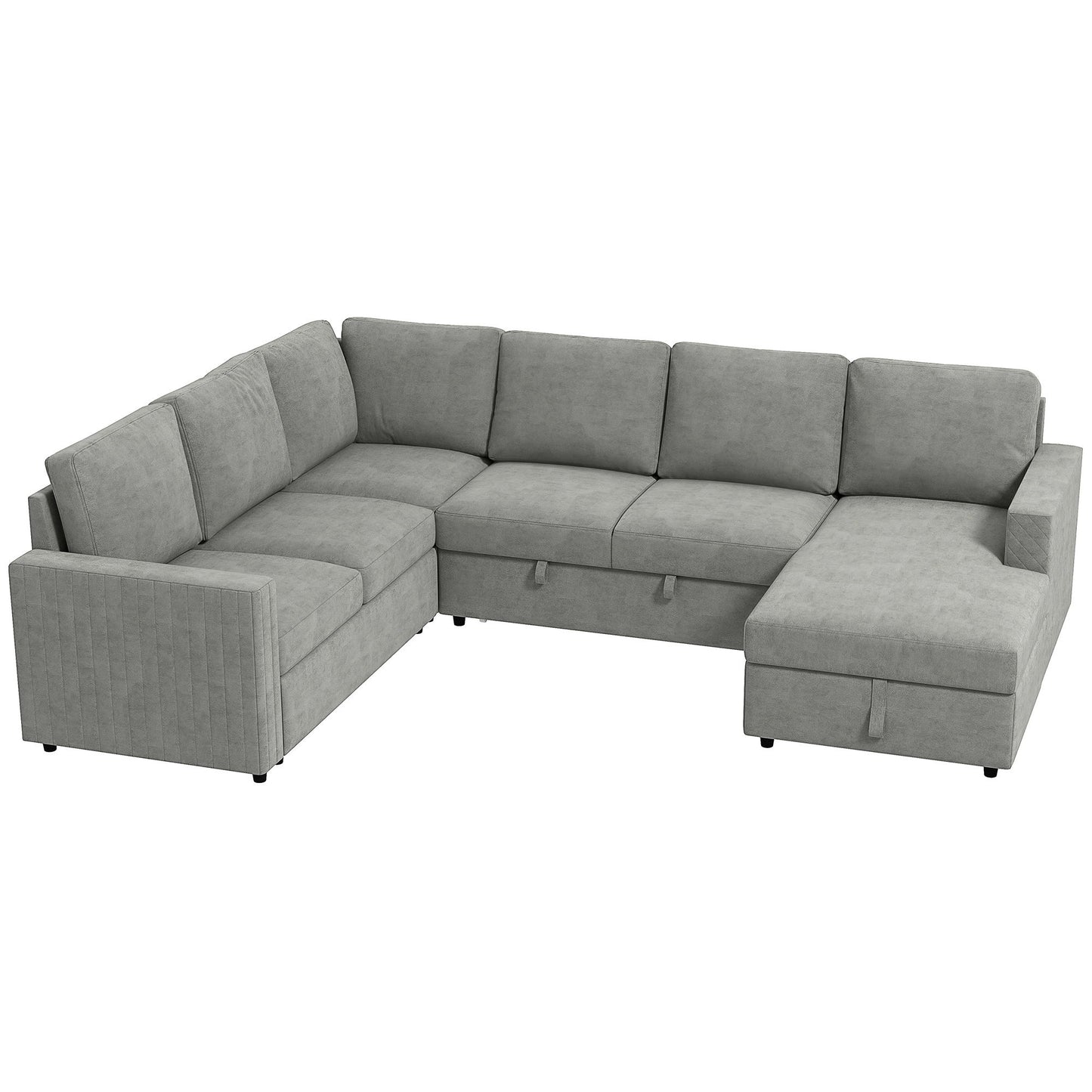 Pull Out Sofa Bed, Sleeper Sofa Couch with Hidden Storage, Chaise Lounge, Velvet Upholstery, U-Shaped Futon Couch