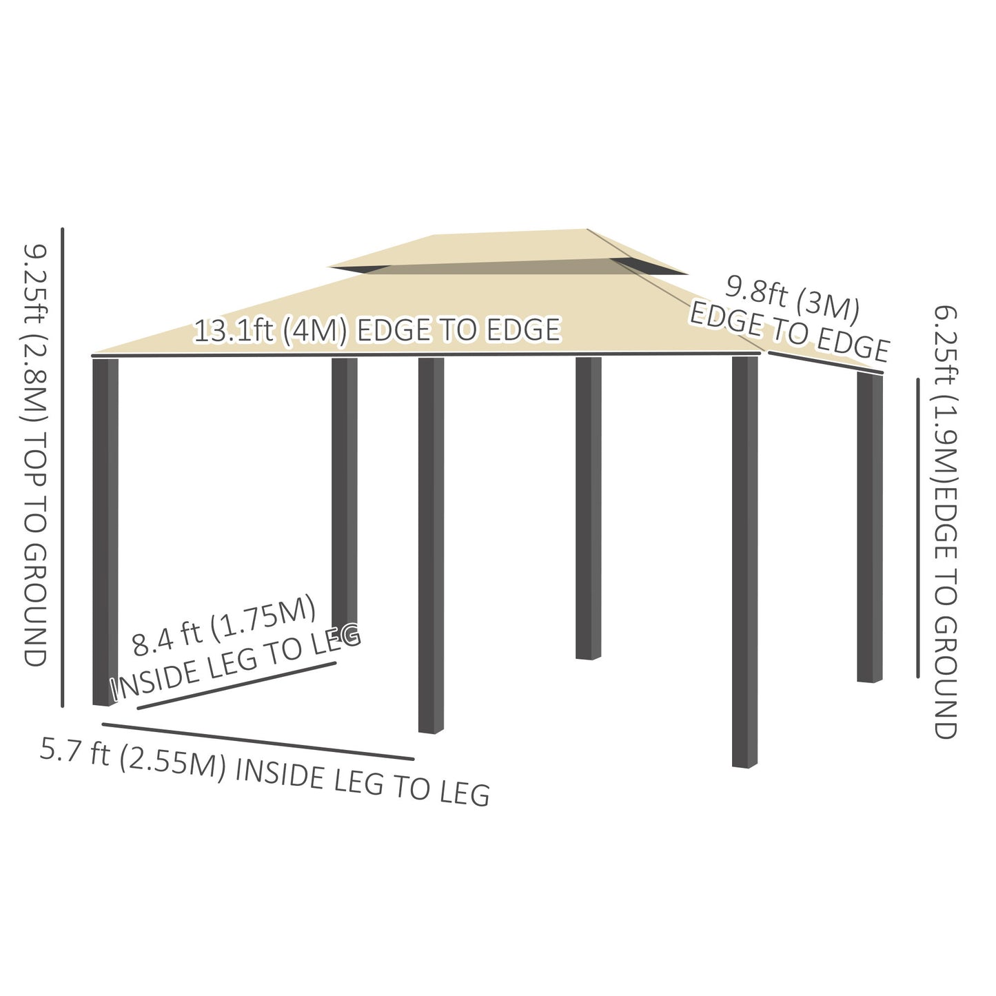 13' x 10' Soft-top Gazebo Patio Steel Canopy Portable Party Event with Double Canopy Roof, Curtains, Cream White