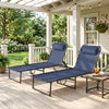 2 PCs Folding Lounge Chair, Adjustable Chaise Lounge with Headrest, Reclining Lounger Cot for Camping, Hiking, Dark Blue