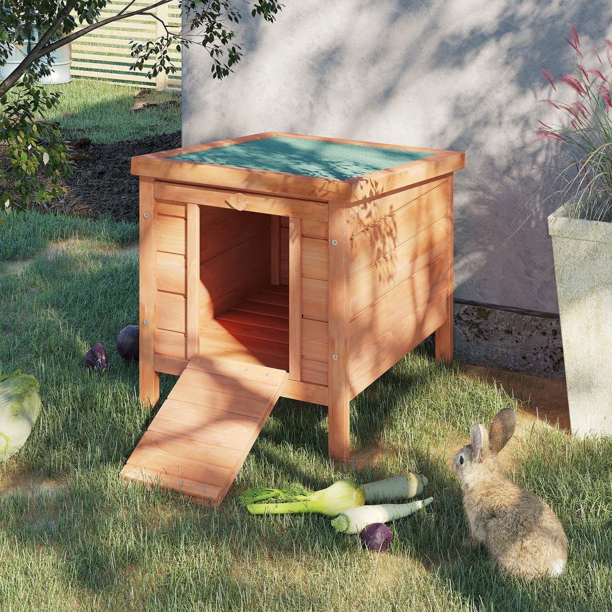 Wooden Rabbit Hutch, Bunny Cage with Waterproof & Openable Asphalt Roof, Outdoor Cat House Guinea Pig Cage Duck Shelter, Indoor Outdoor Use, 20" x 16.5" x 17", Orange