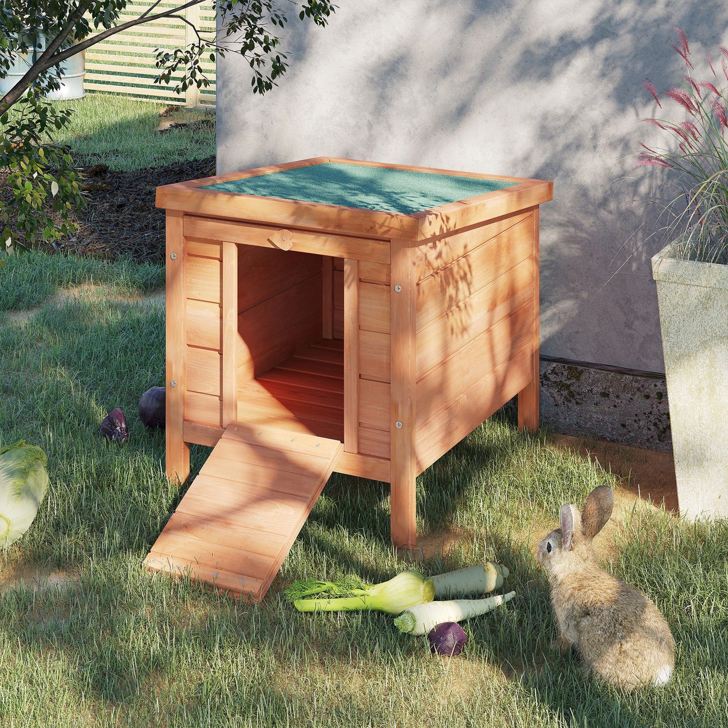 Wooden Rabbit Hutch, Bunny Cage with Waterproof & Openable Asphalt Roof, Outdoor Cat House Guinea Pig Cage Duck Shelter, Indoor Outdoor Use, 20" x 16.5" x 17", Orange