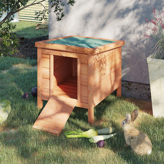 Wooden Rabbit Hutch, Bunny Cage with Waterproof & Openable Asphalt Roof, Outdoor Cat House Guinea Pig Cage Duck Shelter, Indoor Outdoor Use, 20" x 16.5" x 17", Orange
