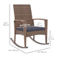 Outdoor PE Rattan Rocking Chair, Garden Glider Rocking Chair, Wicker Patio Chair Set with Armrest and Cushion, Dark Blue