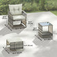 5 Piece Patio Furniture Set, Wicker Patio Chairs with Ottomans, 2-Tier Glass Coffee Table and Cushions, Grey/Cream White