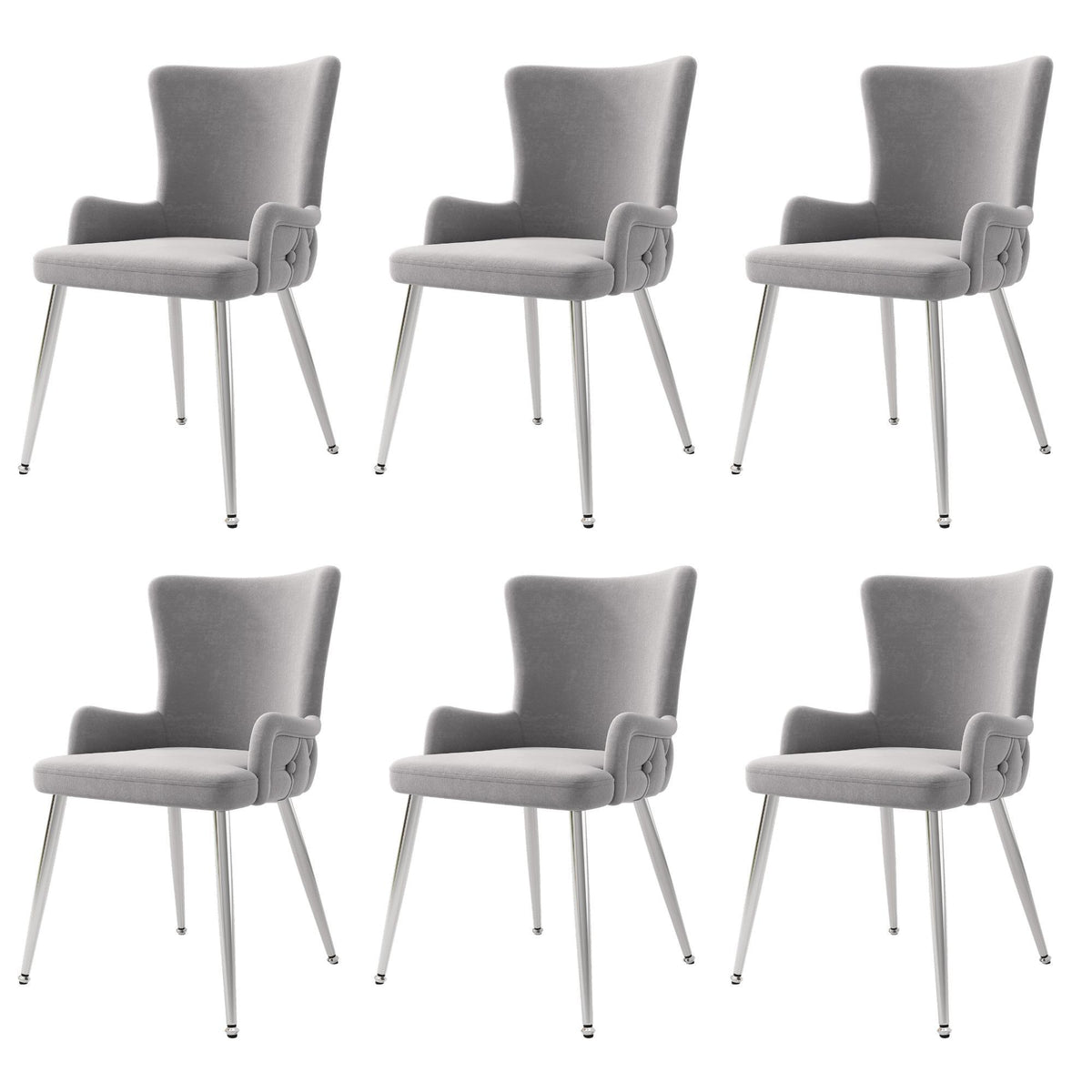 Modern Extendable Dining Set with Table and 6 Chairs, Space-Saving Dining Set for 4–6 Seaters, 55'' L x 39.5'' W x 29.5'' H, Grey+Silver+White