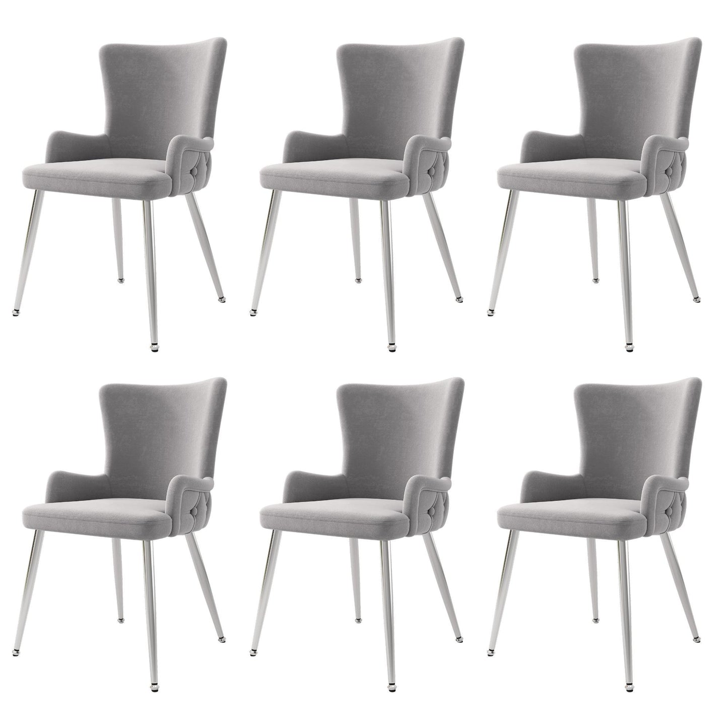 Modern Extendable Dining Set with Table and 6 Chairs, Space-Saving Dining Set for 4–6 Seaters, 55'' L x 39.5'' W x 29.5'' H, Grey+Silver+White