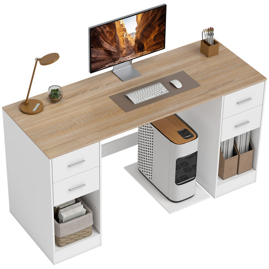 55" Computer Desk with 4 Reversible Drawers - White Wood Grain