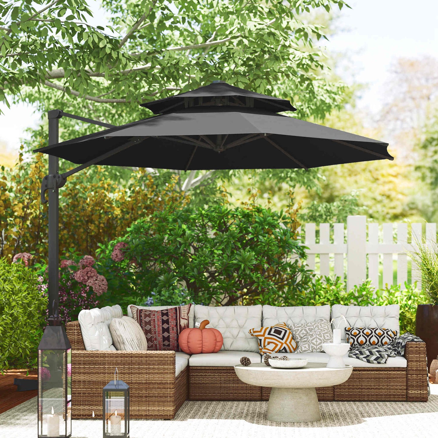 11ft Dark Grey Aluminum Cantilever Umbrella, Adjustable Angle