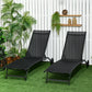 2PCs Lounge Chairs with Wheels, 5-Level Adjustable Backrest for Garden, Backyard, Patio, Deck, Poolside, White