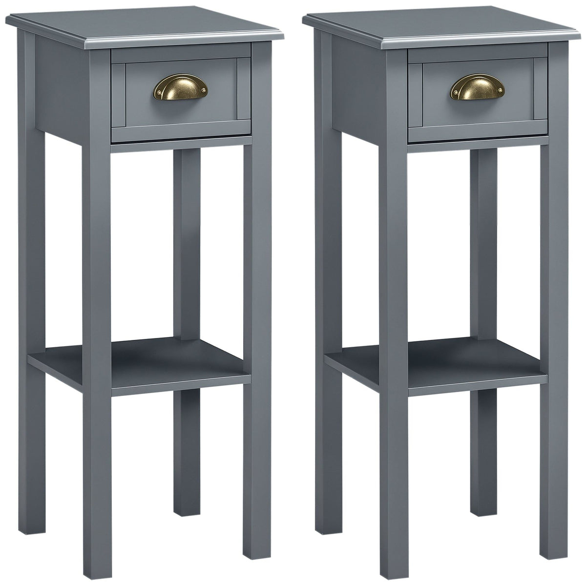 2-Tier Narrow Nightstands Set of 2 with Drawer - Grey