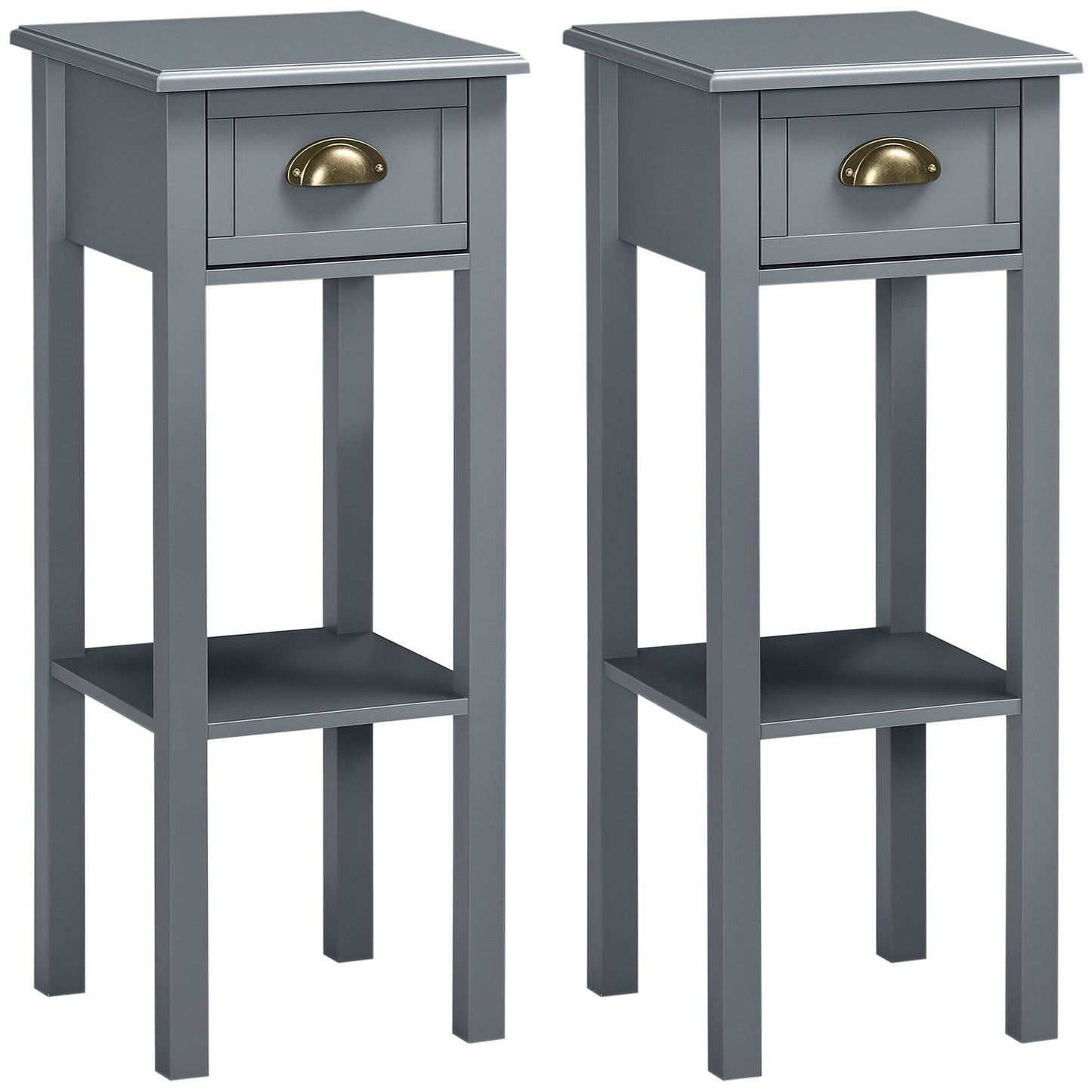 2-Tier Narrow Nightstands Set of 2 with Drawer - Grey