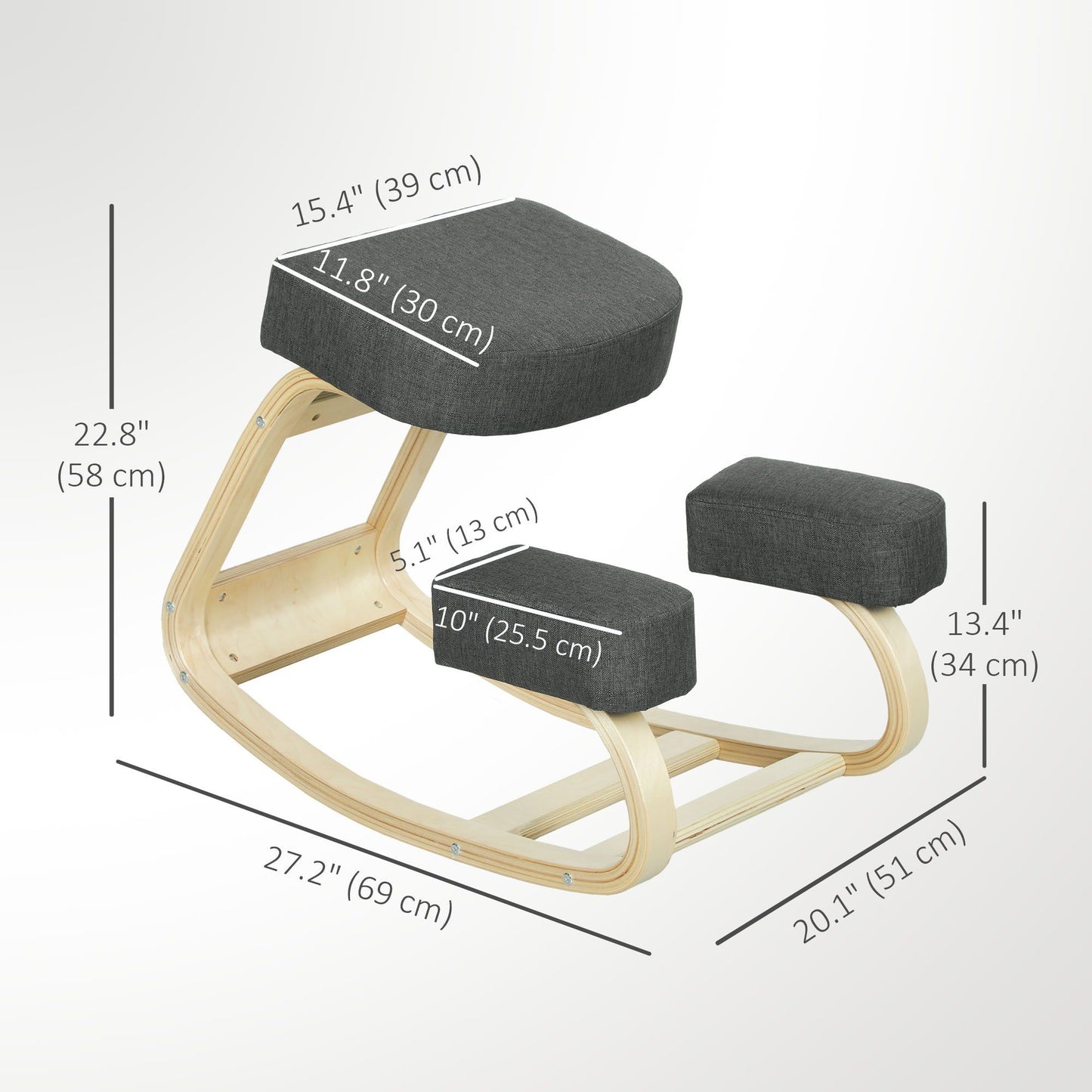 Ergonomic Wood Kneeling Chair with Thick Pads - Dark Grey