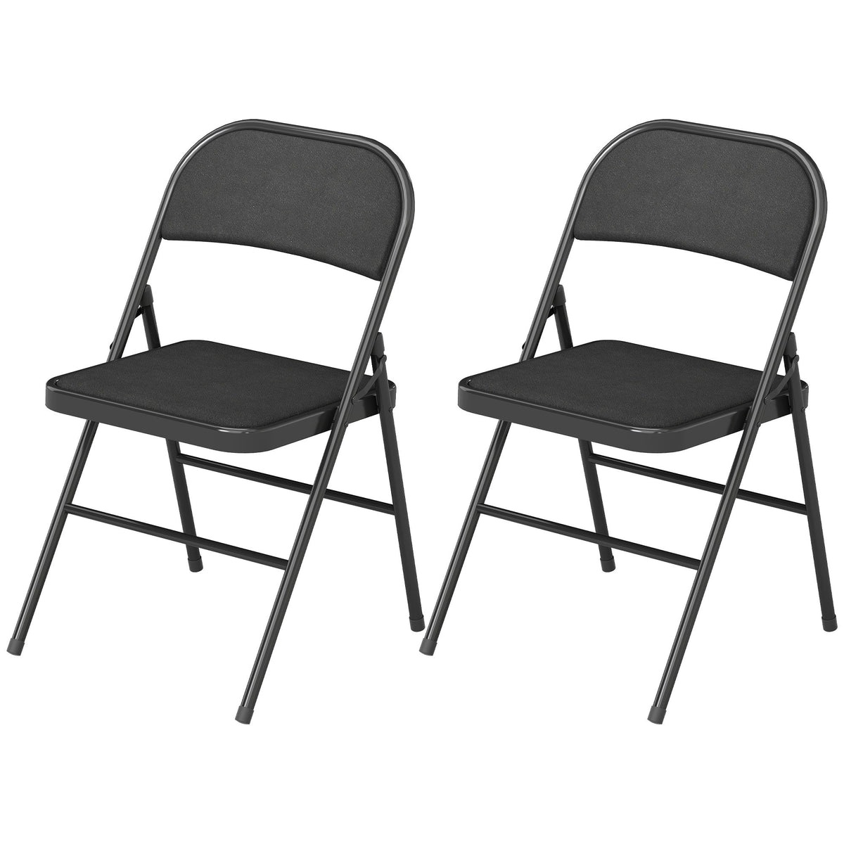 Set of 2 Metal Foldable Chairs, Linen Fabric Padded Folding Chairs with Cushion Seat and Open Back for Indoor, Black
