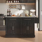 Rolling Kitchen Island with Stainless Steel Top - Black