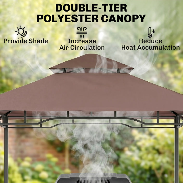 8' x 5' Coffee BBQ Grill Gazebo with Double-Tiered Canopy