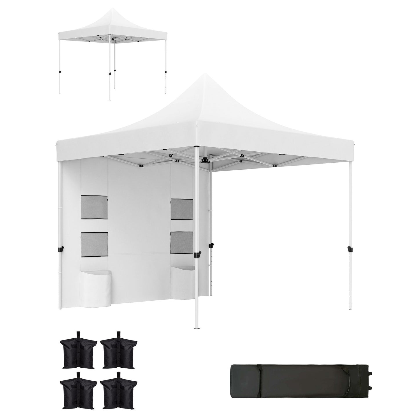 10' x 10' Heavy Duty Pop Up Canopy Tent w/ Sidewall, UPF50+ Instant Sun Shelter w/ Storage Pockets, Wheeled Bag, White