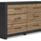 Vertani - Black / Honey Brown - Six Drawer Dresser