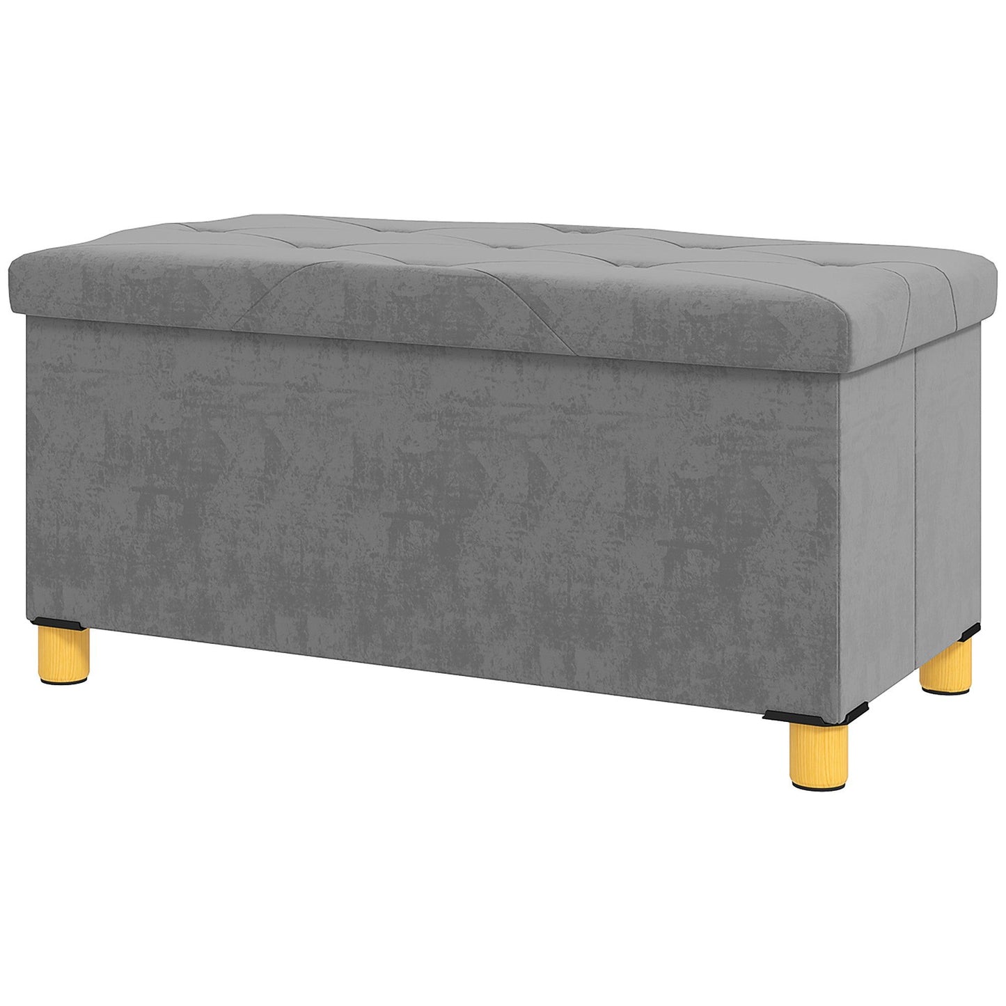 Foldable Velvet Storage Ottoman with Wood Legs - Grey
