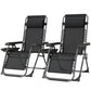 Zero Gravity Chair Set of 2, Folding Reclining Outdoor Lounge Chair with Cup Holder, Headrest, Black