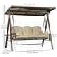 3-Seat Patio Swing Chair, Outdoor Canopy Swing Glider with Cushion, Pillows and Adjustable Polycarbonate Canopy for Porch, Garden, Poolside, Backyard, Khaki