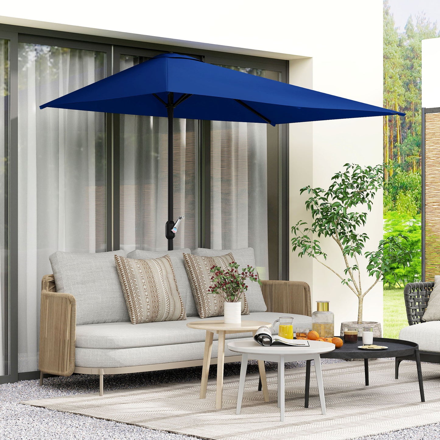 8ft Half Round Umbrella Outdoor Balcony Parasol Patio Garden Outdoor Window Sun Shade w/ 5 Ribs