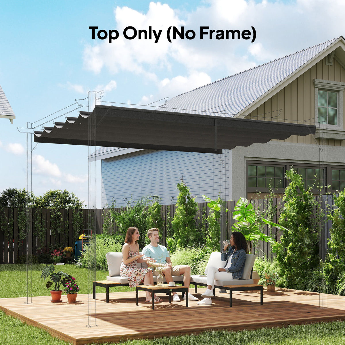 8.5' x 11.5' Retractable Pergola Canopy Replacement, Fit 10' x 13' Frame, Pergola Cover Replacement Top Only, Dark Grey