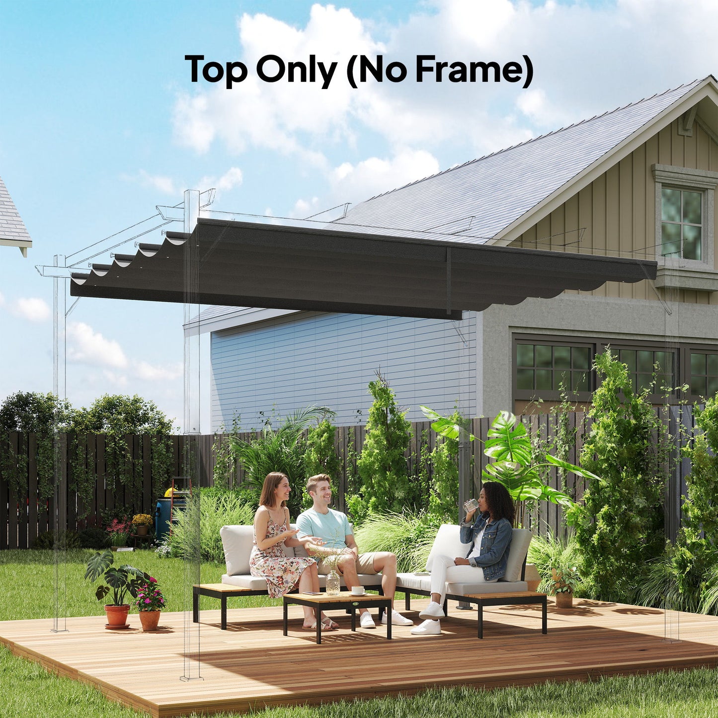 8.5' x 11.5' Retractable Pergola Canopy Replacement, Fit 10' x 13' Frame, Pergola Cover Replacement Top Only, Dark Grey