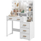 Illuminated Dresssing Table, LED Vanity Table with Mirror, Drawer and Storage Shelves for Bedroom, White