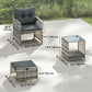 Wicker Patio Chairs with Ottomans, 2-Tier Glass Coffee Table and Cushions, 5 Pcs Patio Furniture Set, Grey