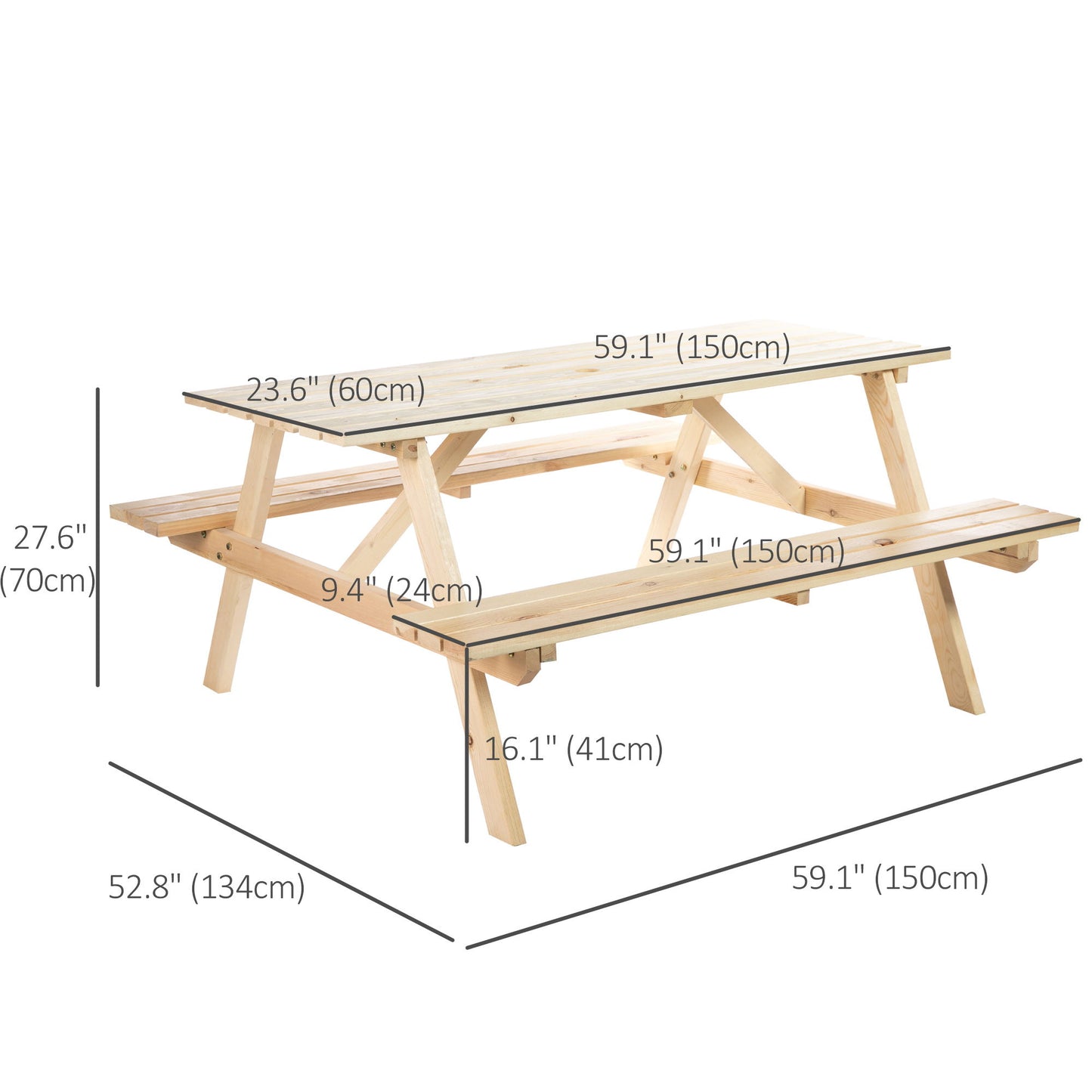 Wood Picnic Table, Camping Table and Bench Set with Umbrella Hole for Outdoor, Garden, Patio, Backyard, Natural