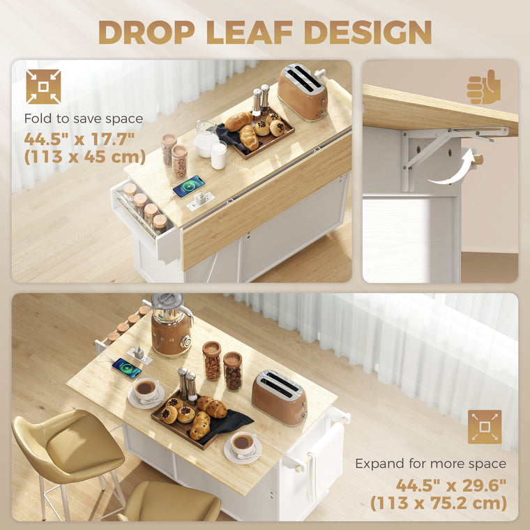 Kitchen Island Cart with Drop Leaf and Power Outlet