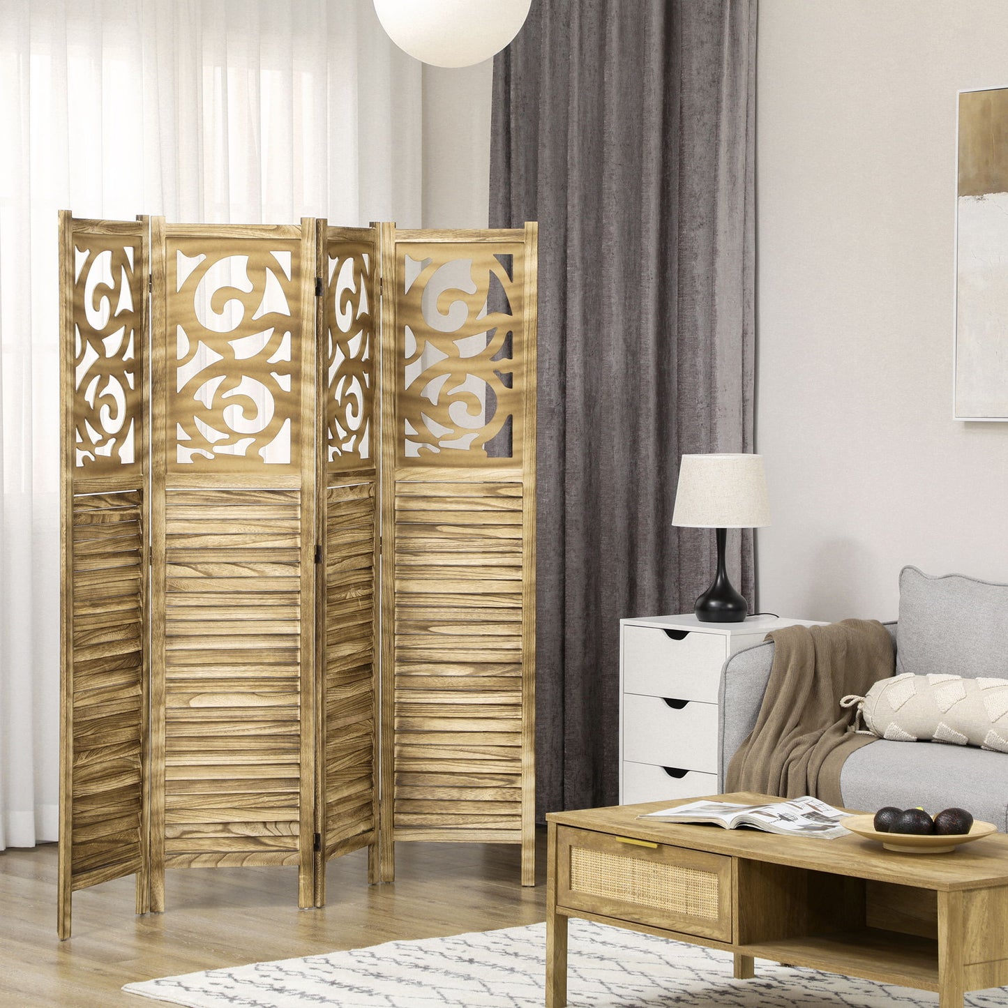5.6 Ft Room Divider, 4 Panel Portable Folding Privacy Screens for Home Office, Bedroom, Brown