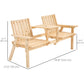 Garden Bench for 2 Persons with Middle Table and Umbrella Hole, 2-Seater Outdoor Wooden Bench with Slat Design, Natural