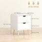 Nightstand Set of 2 with 2 Drawers and Pine Legs - White