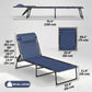 Folding Lounge Chair, Adjustable Chaise Lounge with Headrest, Reclining Lounger Cot for Camping, Hiking, Dark Blue