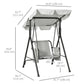 1-Seat Outdoor Porch Swing Patio Swing with Adjustable Canopy, Removable Seat and Back Cushion for Garden, Poolside