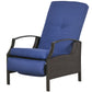 Outdoor Rattan Recliner Chair, Wicker Reclining Chair with Adjustable Back Retractable Footrest Cushion Dark Blue