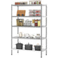 Bakers Rack, 5-Tier Stainless Steel Kitchen Storage Shelf with Adjustable Heights for Spices, Pots and Pans, Silver